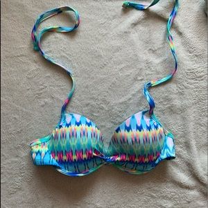 Blue patterned bikini top